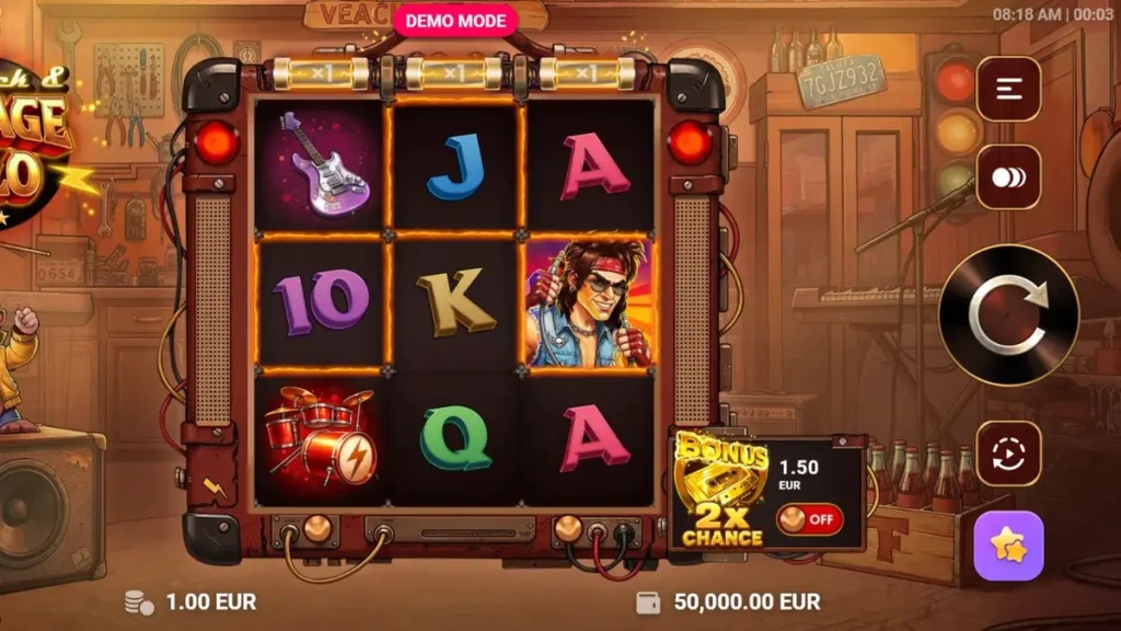 Dr. Rock & Garage Solo slot machine interface with rock music theme