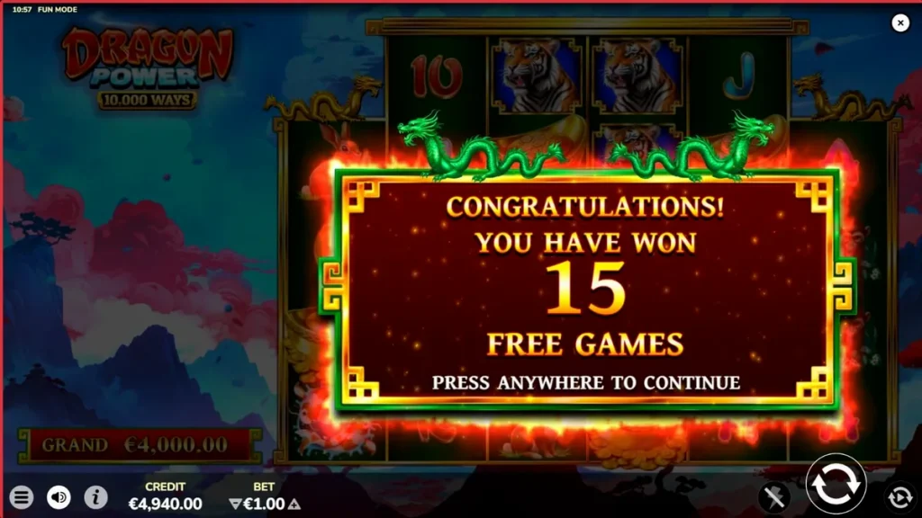 Tampilan visual slot Dragon Power 10,000 Ways dengan nuansa emas dan naga