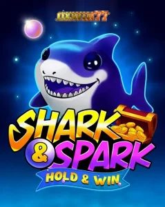 Karakter hiu ungu yang ramah dalam slot Shark & Spark Hold & Win