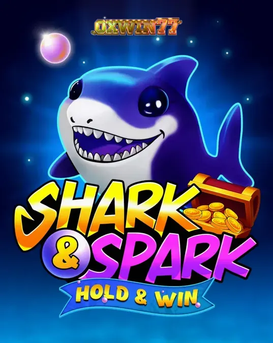 Karakter hiu ungu yang ramah dalam slot Shark & Spark Hold & Win
